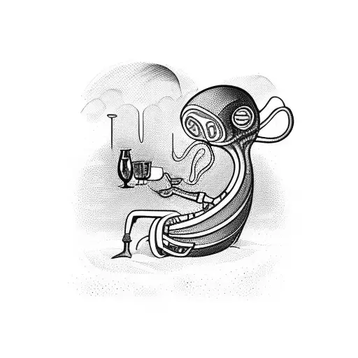 alien drinking beer on the beach tattoo design idea