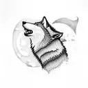 A wolf howling at the moon with intricate dotwork detailing tattoo design idea