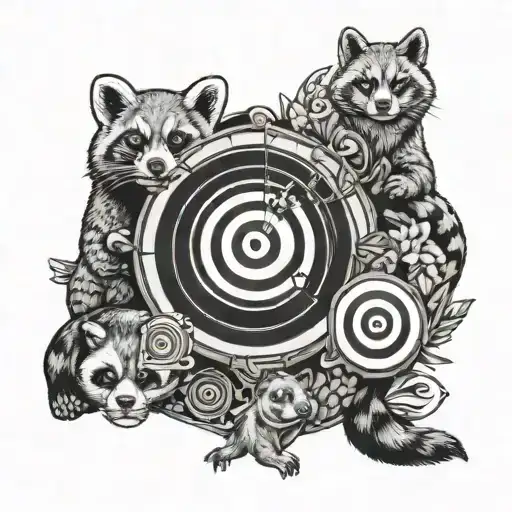 An archery target made of red pandas, otters, turtles, and dachshunds tattoo design idea