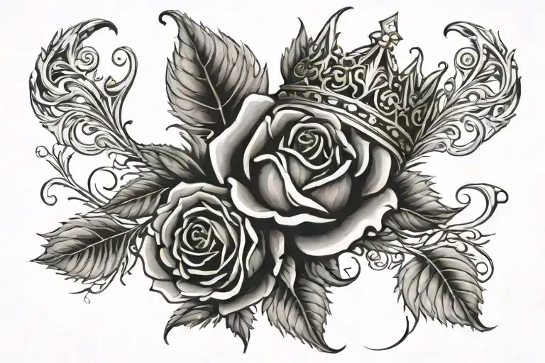 Rose and crown tattoo design idea