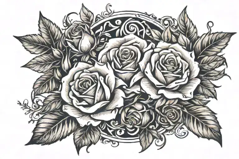 Rose and laurel wreath tattoo design idea