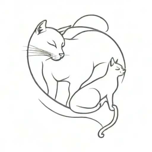 A minimalist outline of a cat and dog silhouette intertwined, signifying the bond between different animals in your care as a veterinarian tattoo design idea