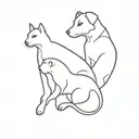 A minimalist outline of a cat and dog silhouette intertwined, signifying the bond between different animals in your care as a veterinarian tattoo design idea