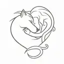 A minimalist outline of a cat and dog silhouette intertwined, signifying the bond between different animals in your care as a veterinarian tattoo design idea