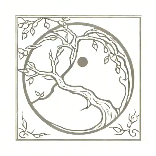 ying yang and the tree of life half dry half with leaves tattoo design idea