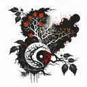 ying yang and the tree of life half dry half with leaves tattoo design idea
