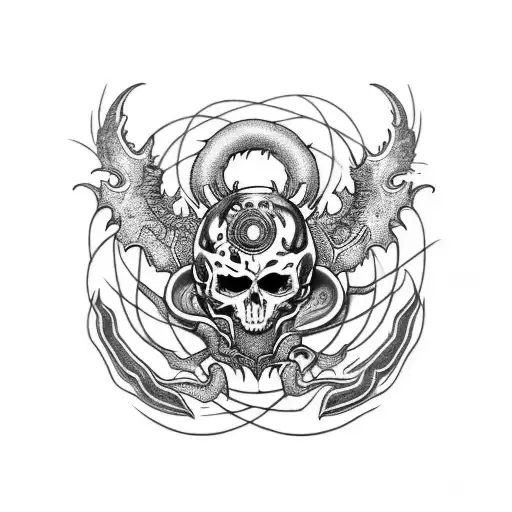 biohazard with black fire at center tattoo design idea