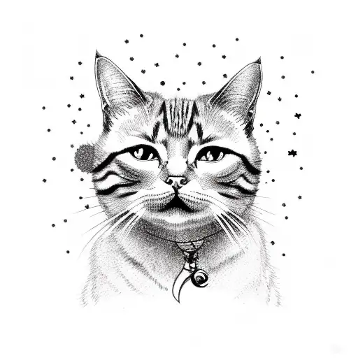 pho with cat and stars tattoo design idea