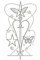 heart, star and butterfly with dagger tattoo design idea
