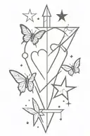 heart, star and butterfly with dagger tattoo design idea