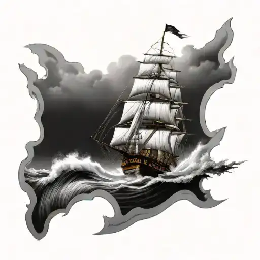 HMS Victory fighting in large waves in a storm tattoo design idea