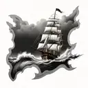 HMS Victory fighting in large waves in a storm tattoo design idea