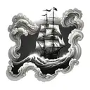 HMS Victory fighting in large waves in a storm tattoo design idea