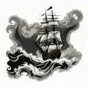 HMS Victory fighting in large waves in a storm tattoo design idea