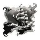 HMS Victory fighting in large waves in a storm tattoo design idea