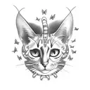 Cat skull with butterflies coming out of his sockets  tattoo design idea