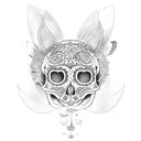 Cat skull with butterflies coming out of his sockets  tattoo design idea