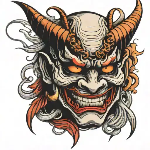 Two Hannya Mask connected by a dragon tattoo design idea