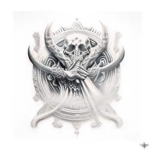 sleeve tattoo : all beliefs gods of the underworld fighting tattoo design idea