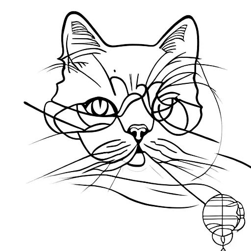 a cat playing with a ball of lines tattoo design idea