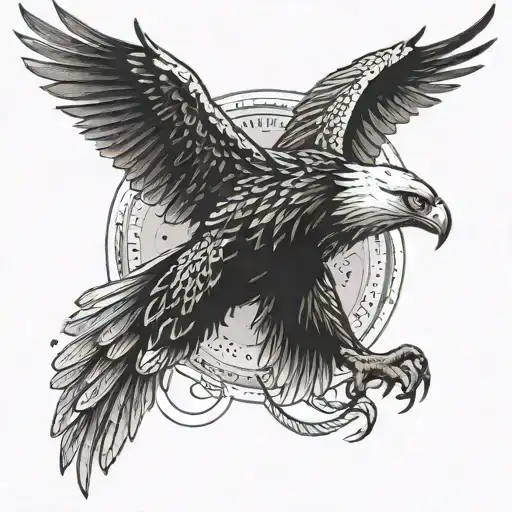 A combination of a fighter and an eagle in a dynamic pose, representing bravery and freedom tattoo design idea