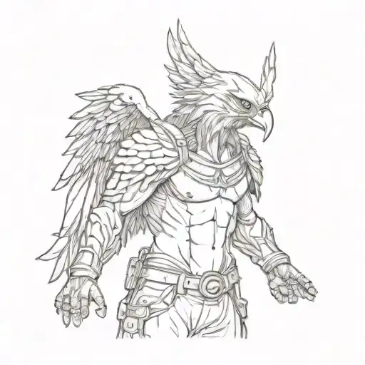A strong and fearless fighter with eagle wings emerging from their back tattoo design idea