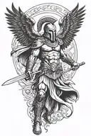 Spartan warrior holding a sword with an eagle flying above, symbolizing power and fearlessness tattoo design idea