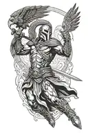 Spartan warrior holding a sword with an eagle flying above, symbolizing power and fearlessness tattoo design idea