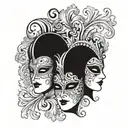 There are two faces with venice carnival masks on them, the masks and faces are looking at each other while they are get tattoo design idea