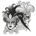 There are two faces with venice carnival masks on them, the masks and faces are looking at each other while they are get tattoo design idea