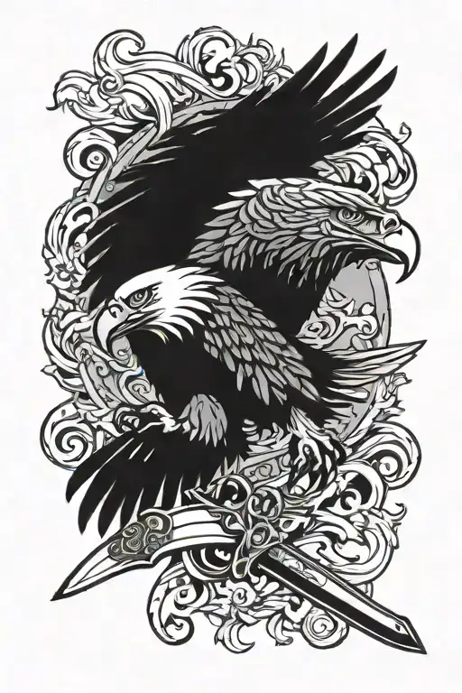 eagle with chef's knife surrounded tattoo design idea