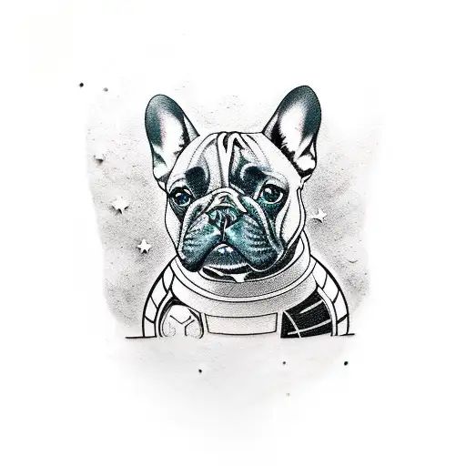 A French Bulldog dressed up as a Marvel superhero rocket tattoo design idea