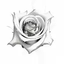 A sketch-style tattoo featuring a camshaft surrounded by a border of rose petals tattoo design idea