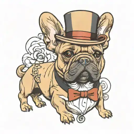 tan french bulldog wearing top hat tattoo design idea