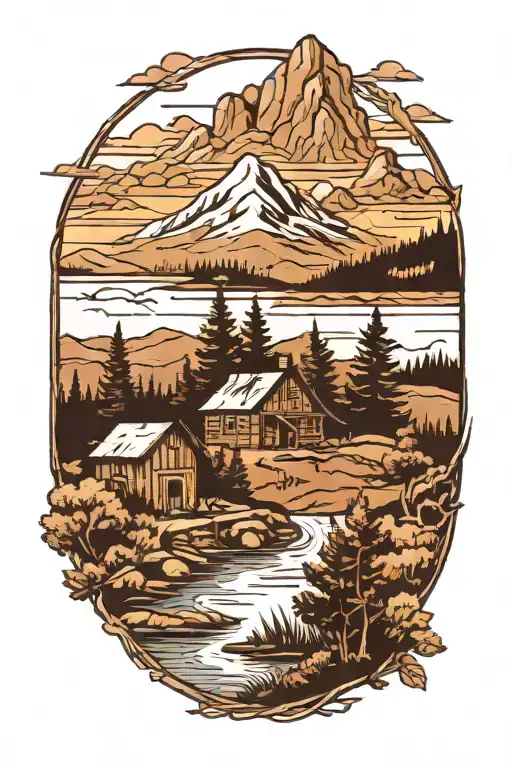 rustic countryside landscape tattoo design idea