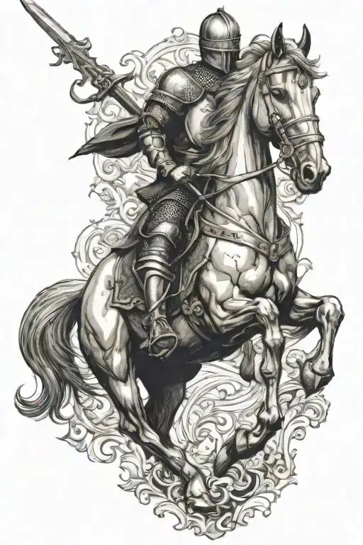medieval knight riding a horse tattoo design idea