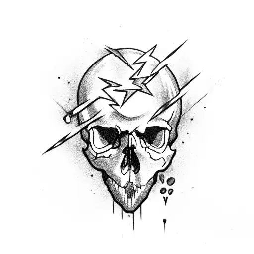 Black and Grey "Skull And Lightning Bolt" Tattoo Idea BlackInk AI