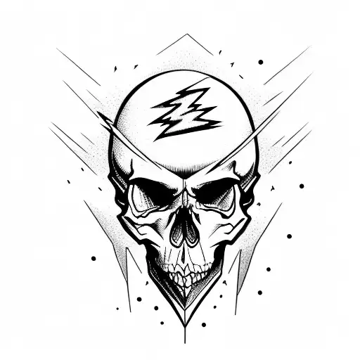 Black and Grey "Skull And Lightning Bolt" Tattoo Idea BlackInk AI