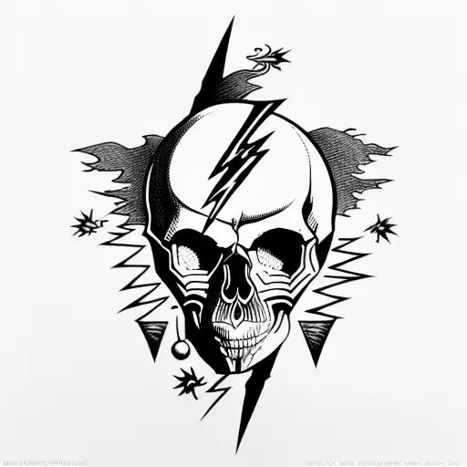 Blackwork "Skull And Lightning Bolt" Tattoo Idea BlackInk AI