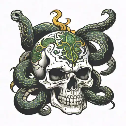 skull and snake tattoo design idea
