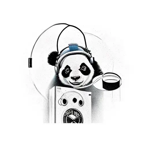 A panda DJ spinning vinyl records on a turntable tattoo design idea