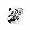 A panda DJ spinning vinyl records on a turntable tattoo design idea