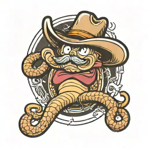 cartoon stomach with large intestine as lasso wearing a cowboy hat tattoo design idea