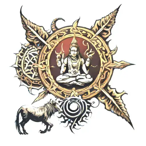 shiva trishul rudraksh and damru along tattoo design idea