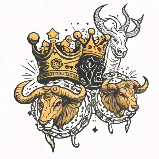 king crown, queen crown, Aries star, Taurus star tattoo design idea
