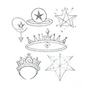 king crown, queen crown, aries star, taurus star combined tattoo design idea