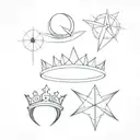 king crown, queen crown, aries star, taurus star combined tattoo design idea