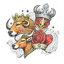 king crown, queen crown, Aries star, Taurus star tattoo design idea