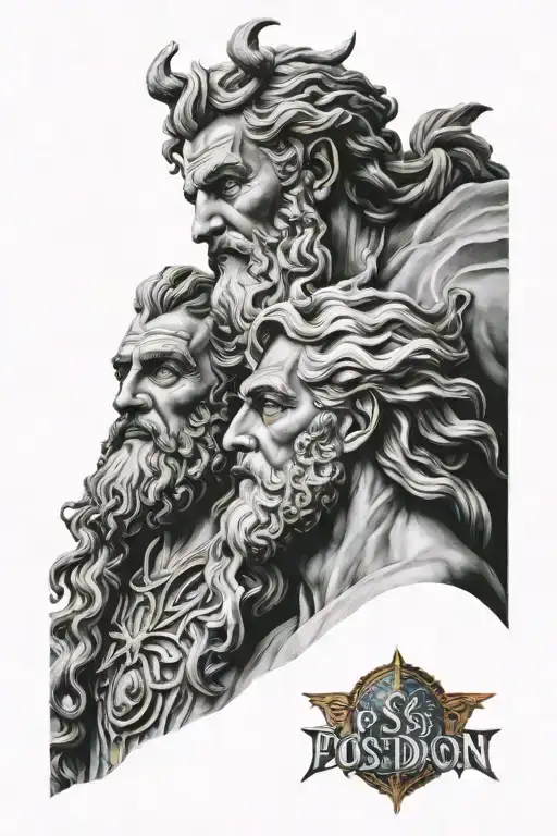 Poseidon and zeus faces merged together  tattoo design idea