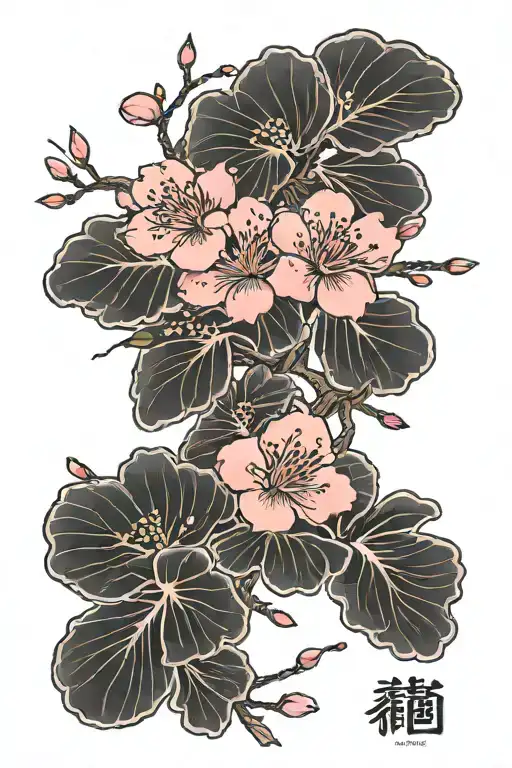 pink cherry blossoms over a black rectangle tattoo design idea